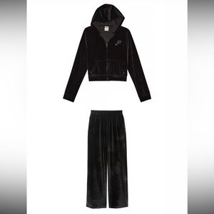 PINK Velour Shine Logo Zip Cropped Hoodie & Velour Shine Logo Wide Leg Pants NWT